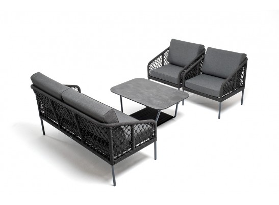 "Канны" лаунж-зона 4-местная из роупа узелкового плетения, каркас алюминий, роуп темно-серый в Набережных Челнах