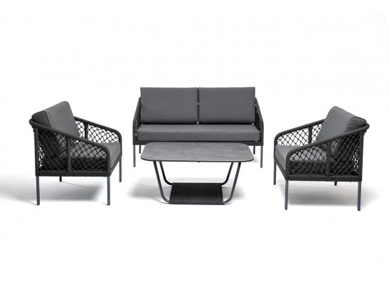 "Канны" лаунж-зона 4-местная из роупа узелкового плетения, каркас алюминий, роуп темно-серый в Набережных Челнах
