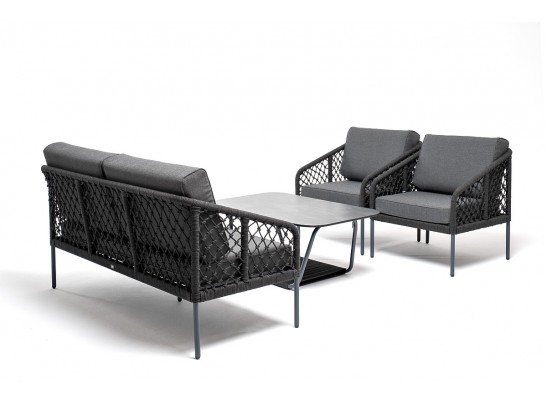 "Канны" лаунж-зона 4-местная из роупа узелкового плетения, каркас алюминий, роуп темно-серый в Набережных Челнах