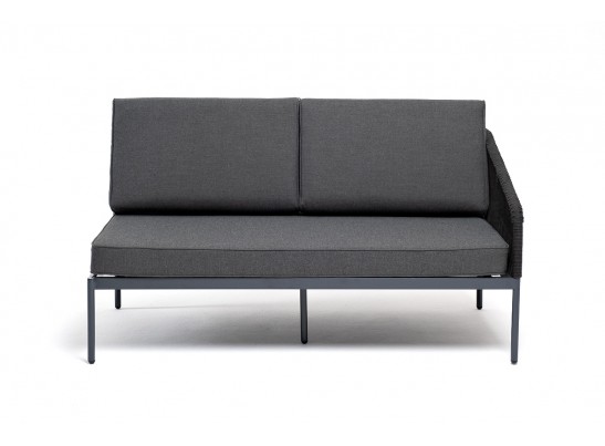 "Канны" левый модуль плетеный из роупа, каркас алюминий темно-серый (RAL7024) муар, роуп темно-серый круглый, ткань темно-серая 027 в Набережных Челнах