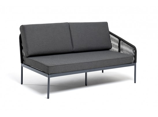 "Канны" левый модуль плетеный из роупа, каркас алюминий темно-серый (RAL7024) муар, роуп темно-серый круглый, ткань темно-серая 027 в Набережных Челнах