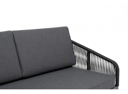 "Канны" левый модуль плетеный из роупа, каркас алюминий темно-серый (RAL7024) муар, роуп темно-серый круглый, ткань темно-серая 027 в Набережных Челнах