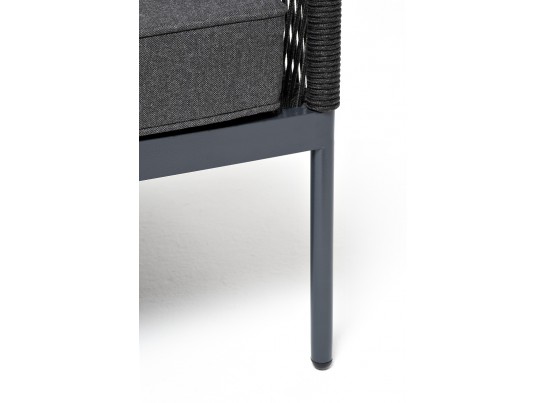 "Канны" левый модуль плетеный из роупа, каркас алюминий темно-серый (RAL7024) муар, роуп темно-серый круглый, ткань темно-серая 027 в Набережных Челнах