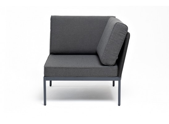 "Канны" угловой модуль плетеный из роупа, каркас алюминий темно-серый (RAL7024) муар, роуп темно-серый круглый, ткань темно-серая 027 в Набережных Челнах