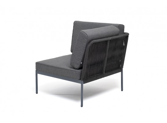 "Канны" угловой модуль плетеный из роупа, каркас алюминий темно-серый (RAL7024) муар, роуп темно-серый круглый, ткань темно-серая 027 в Набережных Челнах