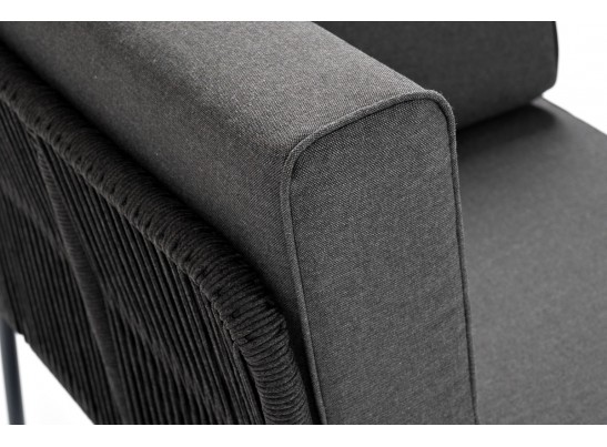 "Канны" угловой модуль плетеный из роупа, каркас алюминий темно-серый (RAL7024) муар, роуп темно-серый круглый, ткань темно-серая 027 в Набережных Челнах