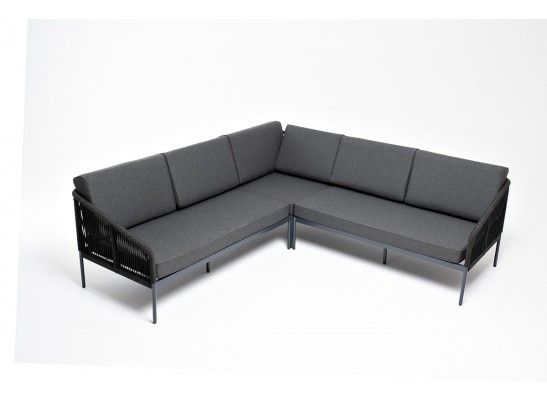 "Канны" диван модульный плетеный из роупа, каркас алюминий темно-серый (RAL7024), роуп темно-серый круглый, ткань темно-серая в Набережных Челнах