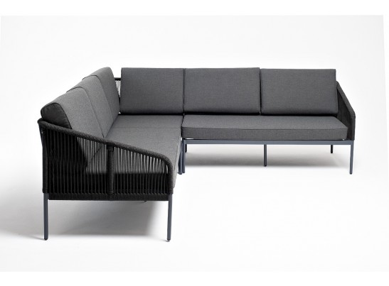 "Канны" диван модульный плетеный из роупа, каркас алюминий темно-серый (RAL7024), роуп темно-серый круглый, ткань темно-серая в Набережных Челнах