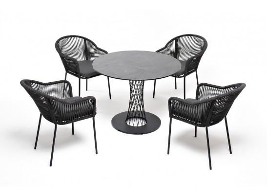 "Лион" обеденная группа на 4 персоны со стульями "Лион" темно-серый, круглый стол "серый гранит" в Набережных Челнах