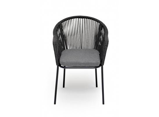 "Лион" стул плетеный из роупа, каркас из стали темно-серый, роуп темно-серый, ткань серая в Набережных Челнах