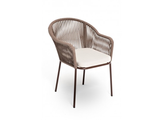 "Лион" стул плетеный из роупа, каркас из стали коричневый, роуп коричневый, ткань бежевая в Набережных Челнах