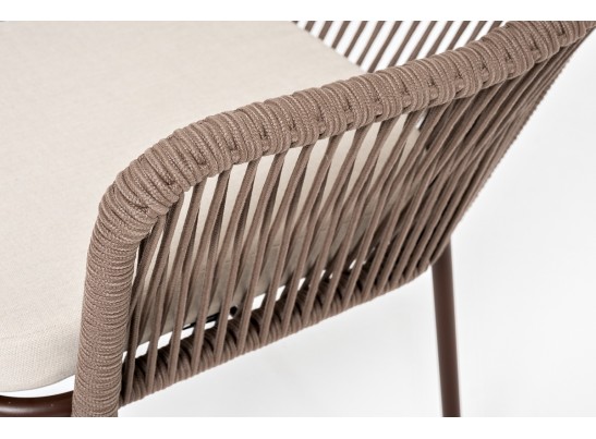 "Лион" стул плетеный из роупа, каркас из стали коричневый, роуп коричневый, ткань бежевая в Набережных Челнах