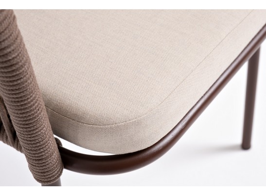 "Лион" стул плетеный из роупа, каркас из стали коричневый, роуп коричневый, ткань бежевая в Набережных Челнах