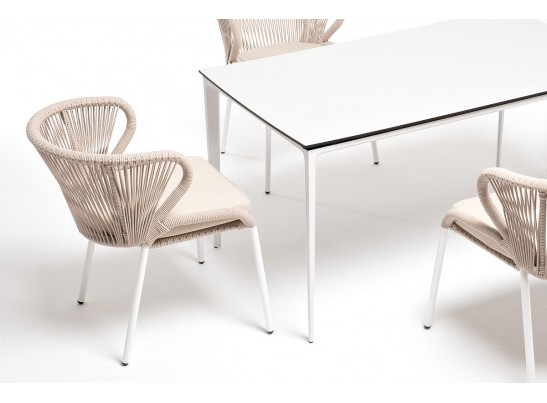 "Малага" обеденная группа на 4 персоны со стульями "Милан", каркас белый, роуп бежевый в Набережных Челнах