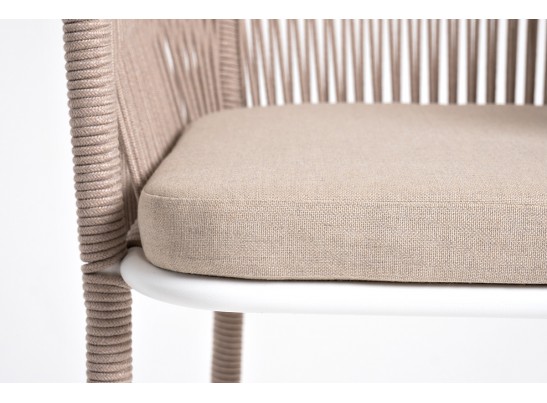 "Марсель" барный стул из роупа, каркас из стали белый, роуп бежевый, ткань бежевая в Набережных Челнах