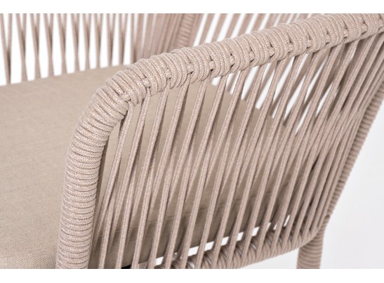 "Марсель" стул барный плетеный из роупа, каркас из стали белый муар, роуп бежевый круглый, ткань бежевая 052 в Набережных Челнах