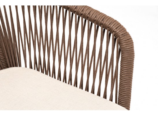 "Марсель" стул плетеный из роупа, каркас алюминий белый муар, роуп коричневый круглый, ткань бежевая 052 в Набережных Челнах