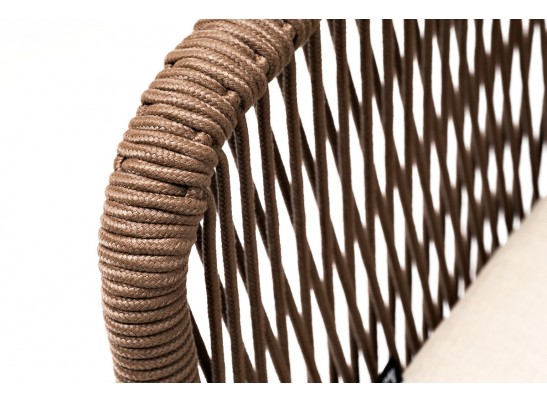 "Марсель" стул плетеный из роупа, каркас алюминий белый муар, роуп коричневый круглый, ткань бежевая 052 в Набережных Челнах