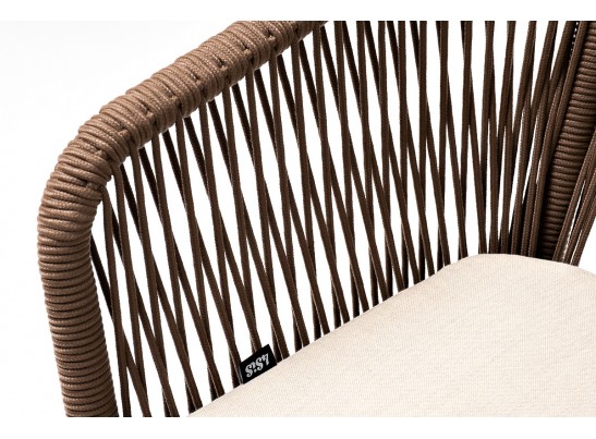 "Марсель" стул плетеный из роупа, каркас алюминий белый муар, роуп коричневый круглый, ткань бежевая 052 в Набережных Челнах