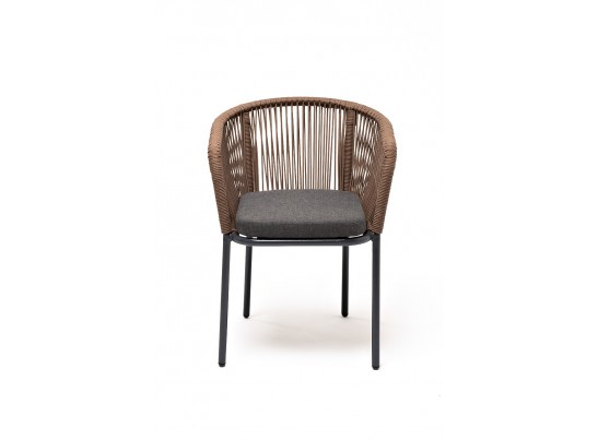 "Марсель" стул плетеный из роупа, каркас алюминий темно-серый, роуп коричневый, ткань серая в Набережных Челнах