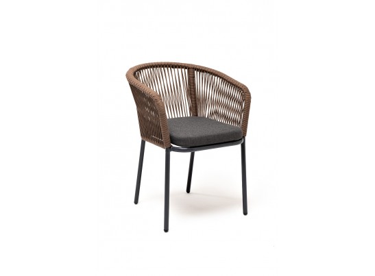 "Марсель" стул плетеный из роупа, каркас алюминий темно-серый, роуп коричневый, ткань серая в Набережных Челнах