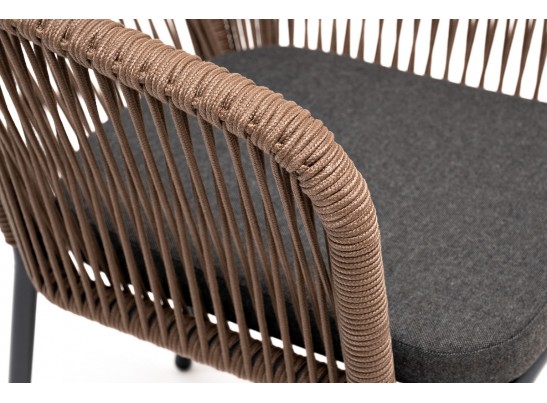 "Марсель" стул плетеный из роупа, каркас алюминий темно-серый, роуп коричневый, ткань серая в Набережных Челнах