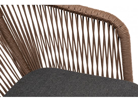"Марсель" стул плетеный из роупа, каркас алюминий темно-серый, роуп коричневый, ткань серая в Набережных Челнах