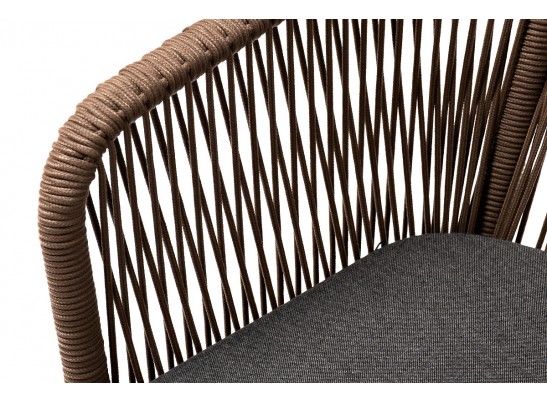 "Марсель" стул плетеный из роупа, каркас алюминий темно-серый, роуп коричневый, ткань серая в Набережных Челнах