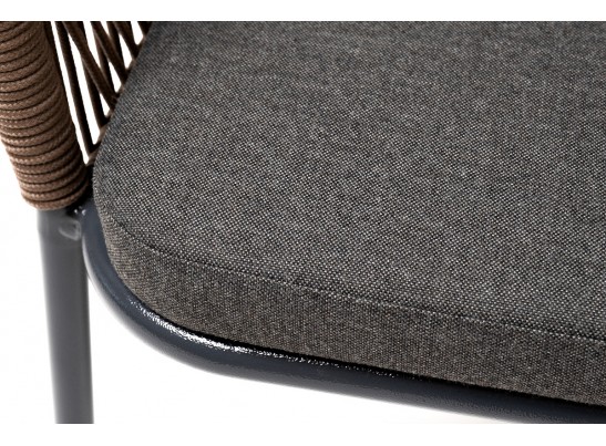 "Марсель" стул плетеный из роупа, каркас алюминий темно-серый, роуп коричневый, ткань серая в Набережных Челнах