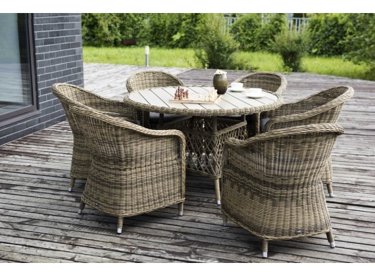 "Равенна" плетеное кресло из искусственного ротанга, цвет соломенный с серой подушкой в Набережных Челнах