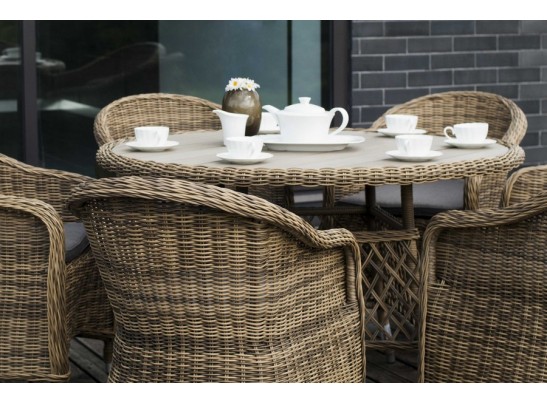 "Равенна" плетеное кресло из искусственного ротанга, цвет соломенный с серой подушкой в Набережных Челнах