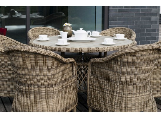 "Равенна" плетеное кресло из искусственного ротанга, цвет соломенный с серой подушкой в Набережных Челнах