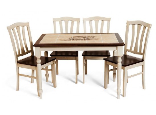 Стол с плиткой CT 3045P (дерево гевея/Античный белый) в Набережных Челнах