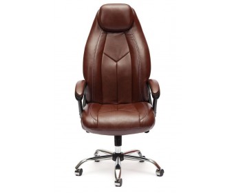 Кресло BOSS люкс хром (кожзам/коричневый/перфорированный)