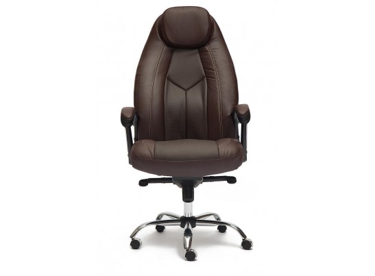 Кресло BOSS люкс хром (кожзам/коричневый/перфорированный) в Набережных Челнах
