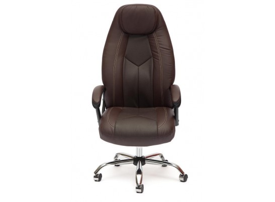 Кресло BOSS хром (кожзам/коричневый/перфорированный) в Набережных Челнах