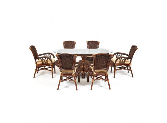 Комплект обеденный "ANDREA GRAND" (стол со стеклом+6 кресел+ подушки)