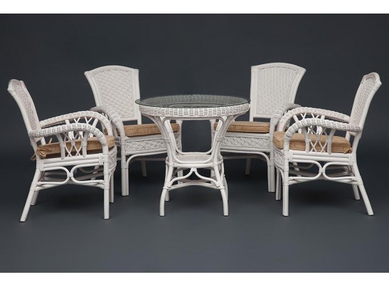 Комплект обеденный "ANDREA" ( стол со стеклом + 4 кресла + подушки)