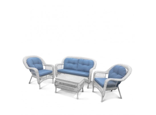 Плетеный комплект для отдыха из искусственного ротанга LV520 White/Blue в Набережных Челнах