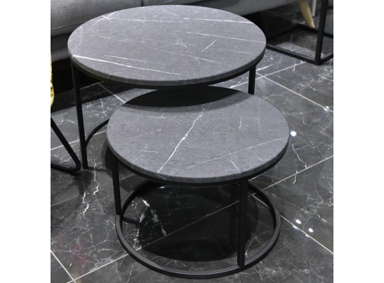 Набор кофейных столиков Tango серый мрамор с чёрными ножками, 2шт в Набережных Челнах