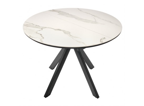 Стол Rudolf круглый раскладной 100-130x100x75см, светлый керамогранит, черный в Набережных Челнах