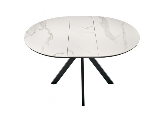 Стол Rudolf круглый раскладной 100-130x100x75см, светлый керамогранит, черный в Набережных Челнах