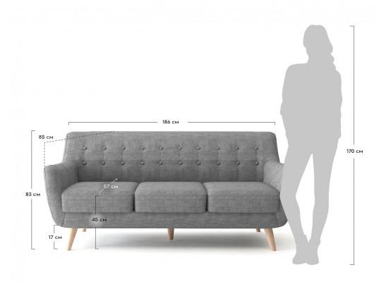 Диван Picasso трехместный темно-серый в Набережных Челнах