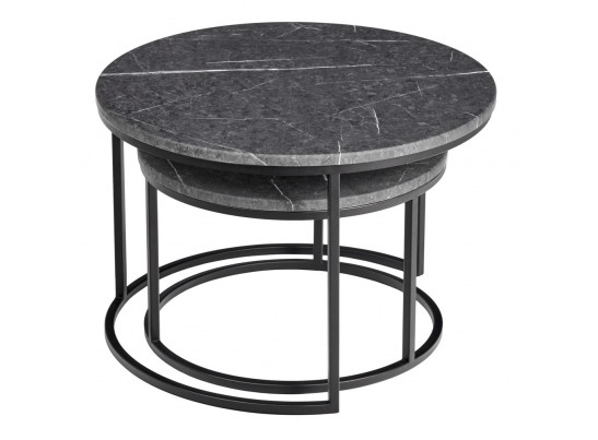 Набор кофейных столиков Tango серый мрамор с чёрными ножками, 2шт в Набережных Челнах