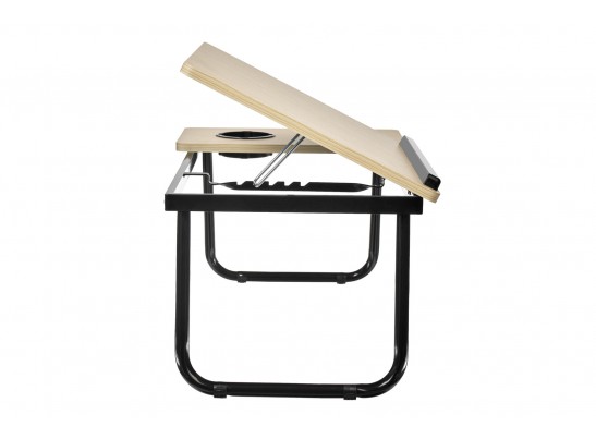 Стол складной с подъёмной крышкой и подстаканником «ВИТА», 55x32x25см, мдф, металл, св.дерево, черный в Набережных Челнах