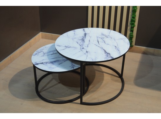 Набор кофейных столиков Tango белый мрамор с черными ножками в Набережных Челнах
