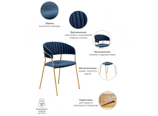 Стул Turin синий с золотыми ножками в Набережных Челнах