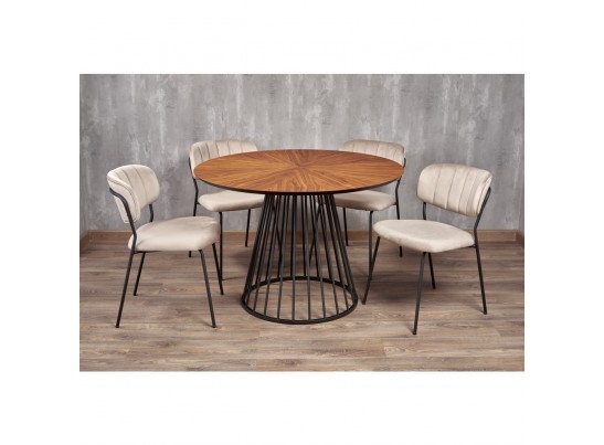 Стол Liverpool диам.110см, шпон орех лучевой набор, с чёрными ножками в Набережных Челнах