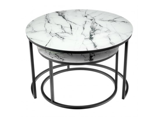Набор кофейных столиков Tango белый мрамор с черными ножками в Набережных Челнах