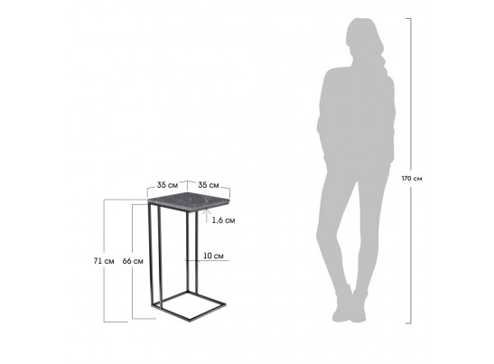 Придиванный столик Loft 35x35см, серый мрамор с чёрными ножками в Набережных Челнах